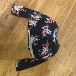 Long sleeve crop top with matching high rise long skirt